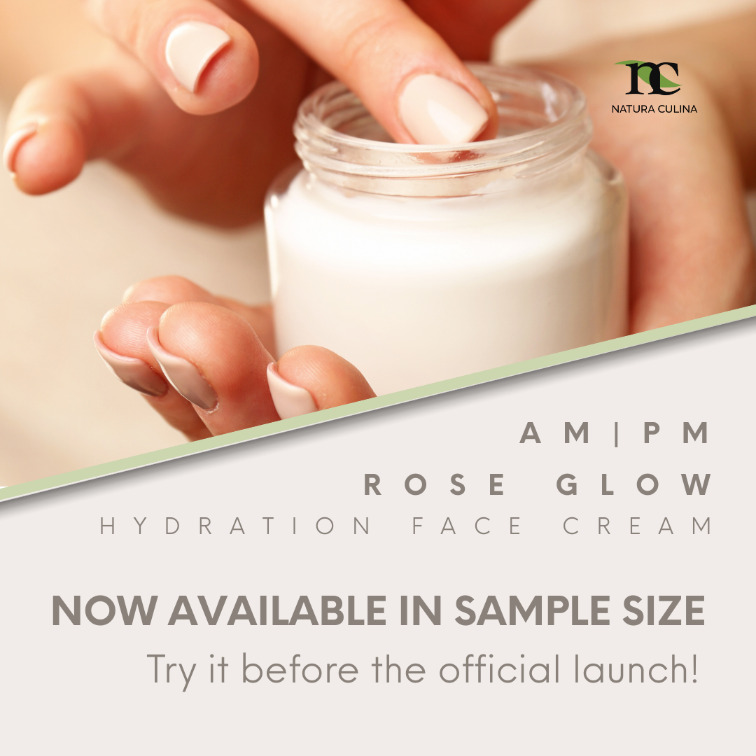 Woman’s hand scooping Rose Glow cream from jar