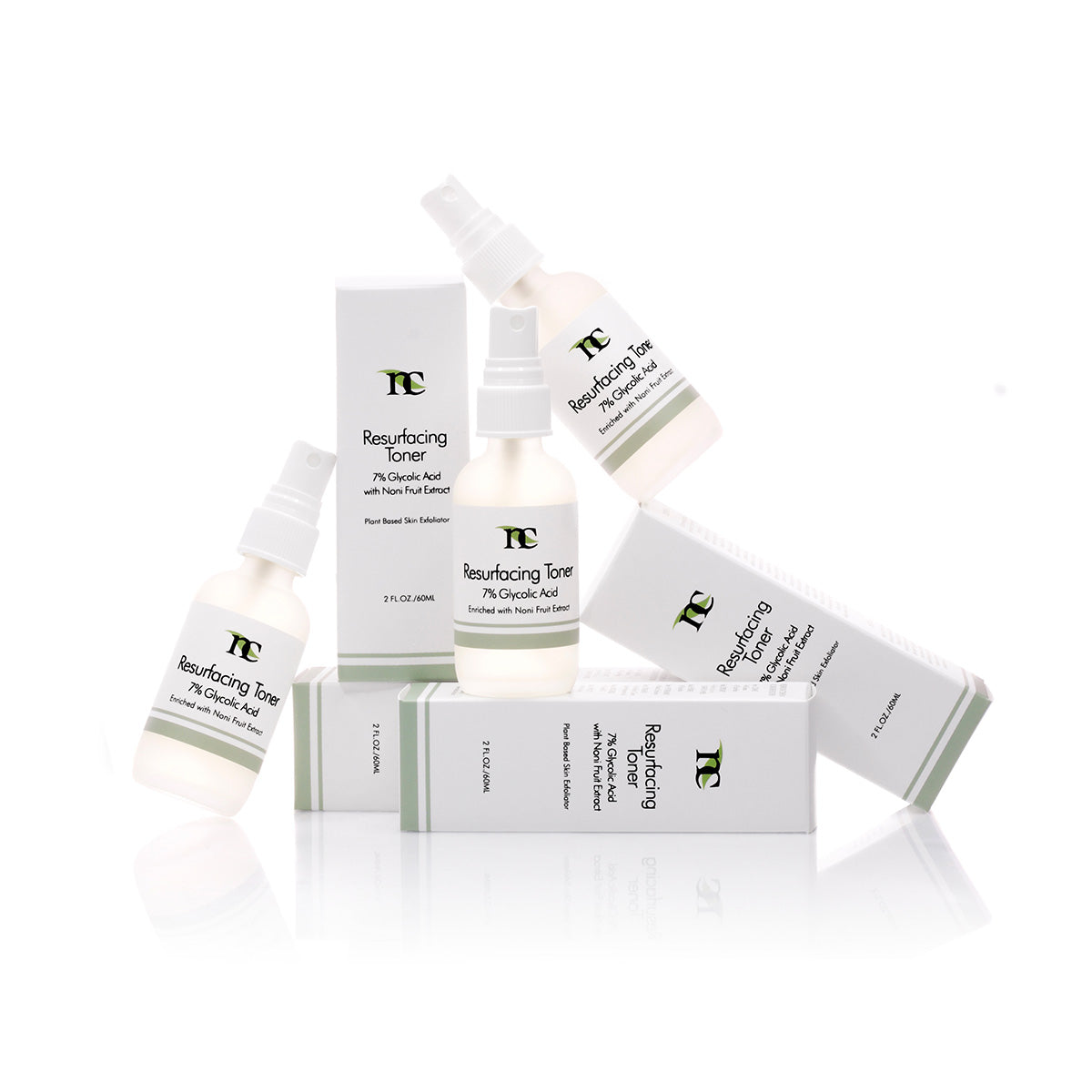 Resurfacing Toner bottles and box packaging shown in a product photo with white background 